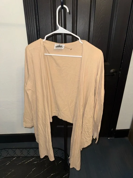 Beige Draped Open-Front Women's Cardigan Sweater - Picture 2 of 4